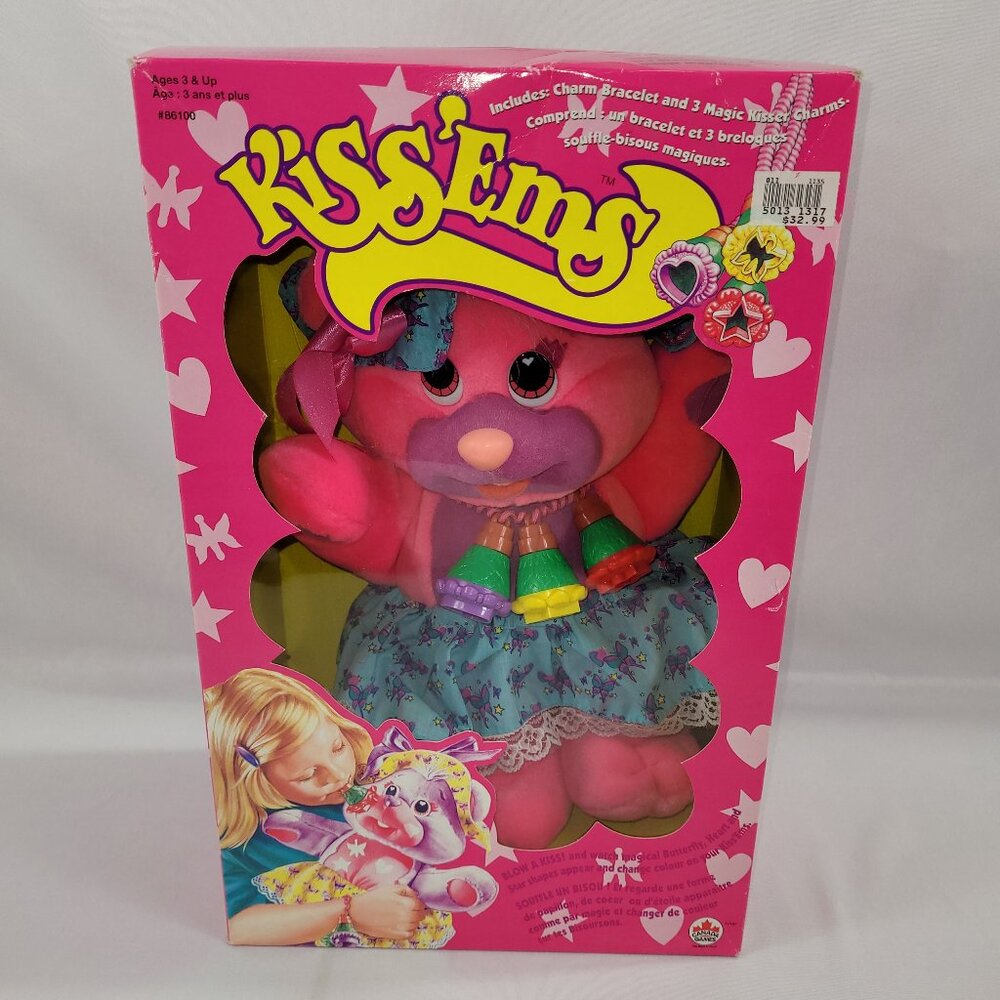 Kiss Ems Vintage 1994 Plush Toy Pink Stuffed Bear Canada Games Charms SEALED